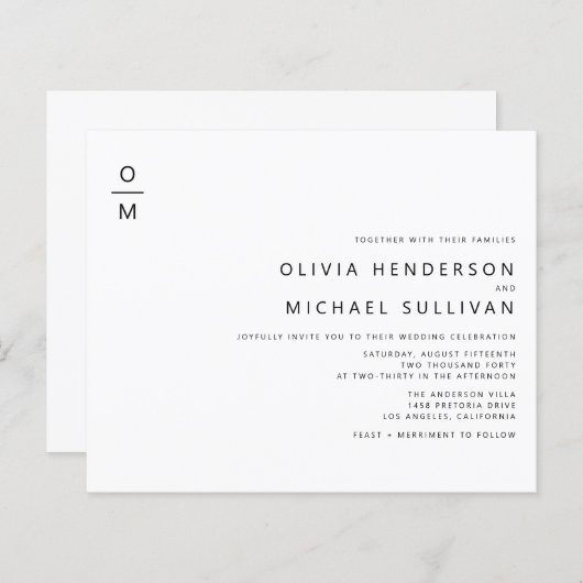 Einladung zur Hochzeit der Minimalistischen Schwar (Vorne/Hinten)