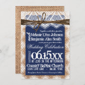 Einladung zur Hochzeit der Rustikalen Navy Blue Bu (Vorne/Hinten)
