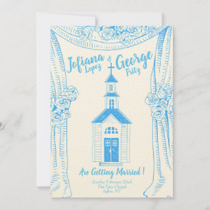 Einladung zur Hochzeit der Vintagen Blauen Kirche