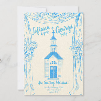 Einladung zur Hochzeit der Vintagen Blauen Kirche