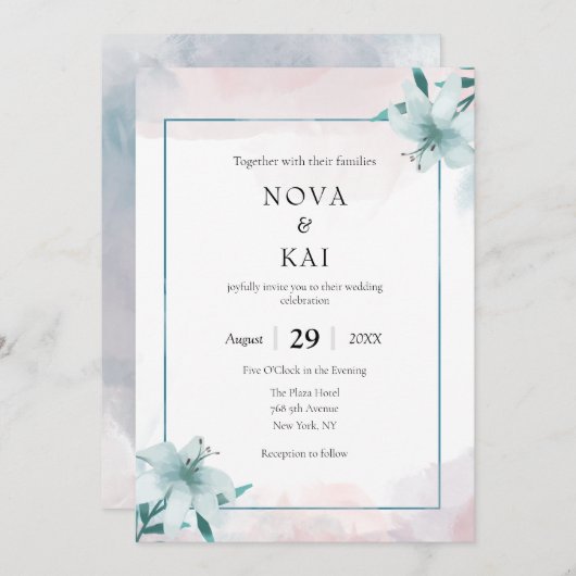 Einladung zur Hochzeit der White Lily - Aquarellbl (Vorne/Hinten)