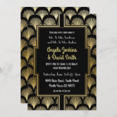 Einladung zur Hochzeit des Black Gold Art Deco Fan (Vorne/Hinten)