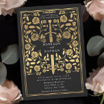 Einladung zur Hochzeit des Goldschwert-Schwertschw<br><div class="desc">Set den Ton für deine mittelalterliche Fantasy-Hochzeit mit einem kühnen Einladungs-Design - ein großes goldenes Schwert umgeben von Blumen vor schwarzem Hintergrund. Ideal für Paare,  die von einer epischen,  romantischen Feier träumen. Machen Sie Ihre Liebe von Anfang an legendär! HINWEIS: Das Gold in diesem Design ist KEINE echte Folie.</div>