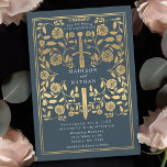 Einladung zur Hochzeit des Gray Royal Medieval Gol<br><div class="desc">Set den Ton für deine mittelalterliche Fantasy-Hochzeit mit einem kühnen Einladungs-Design - ein großes Goldschwert umgeben von Blumen vor grauem Hintergrund. Ideal für Paare,  die von einer epischen,  romantischen Feier träumen. Machen Sie Ihre Liebe von Anfang an legendär! HINWEIS: Das Gold in diesem Design ist KEINE echte Folie.</div>