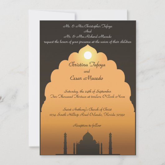 Einladung zur Hochzeit des Taj Mahal Sunset (Vorderseite)