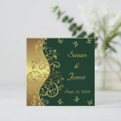 Einladung zur Hochzeit - Dunkelgrüne und goldene W (Stehend Vorderseite)