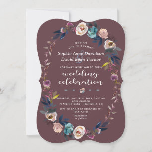 Einladung zur Hochzeit Dusty Blue Floral Wreath