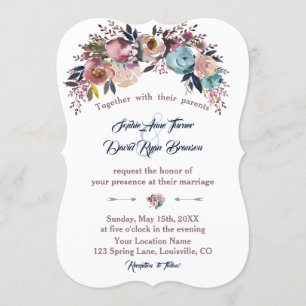 Einladung zur Hochzeit Dusty Blue Pink Floral Bo