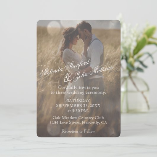 Einladung zur Hochzeit | Einfach mit weißem Text (Stehend Vorderseite)