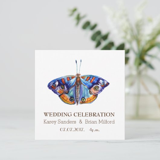 Einladung zur Hochzeit, Elegant, Blauer Schmetterl (Stehend Vorderseite)