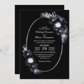 Einladung zur Hochzeit Elegante Schwarze Flora (Vorne/Hinten)