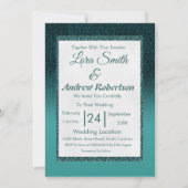 Einladung zur Hochzeit | Eleganter Pfauenpfau-Glit (Vorderseite)