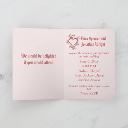 Einladung zur Hochzeit, eleganter Rahmen für das H (Innenseite)