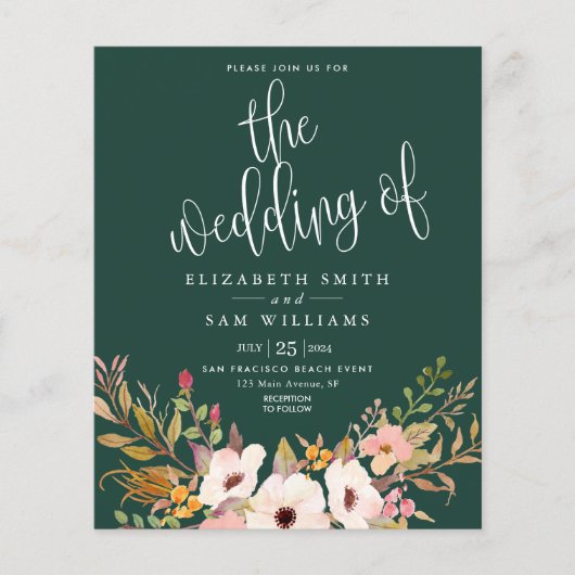 Einladung zur Hochzeit Emerald Elegant Blumenbudge Flyer (Vorne)