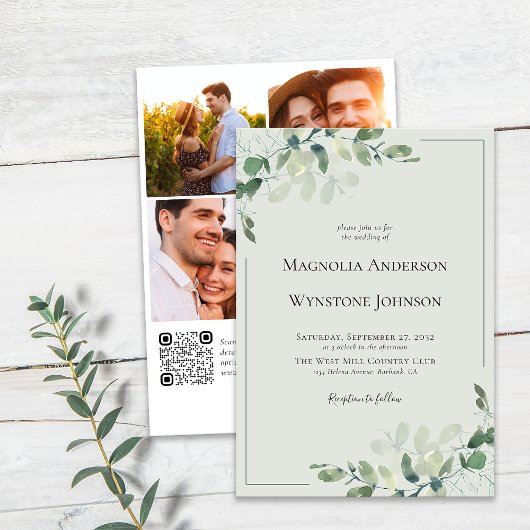 Einladung zur Hochzeit | Eucalyptus QR Code Foto