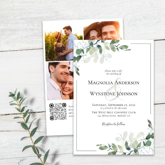 Einladung zur Hochzeit | Eucalyptus QR Code Foto