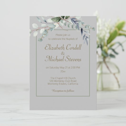 Einladung zur Hochzeit Eukalyptus bow 5" x 7" (Stehend Vorderseite)