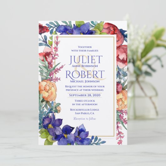 Einladung zur Hochzeit | Frohes Wasserfarben (Stehend Vorderseite)