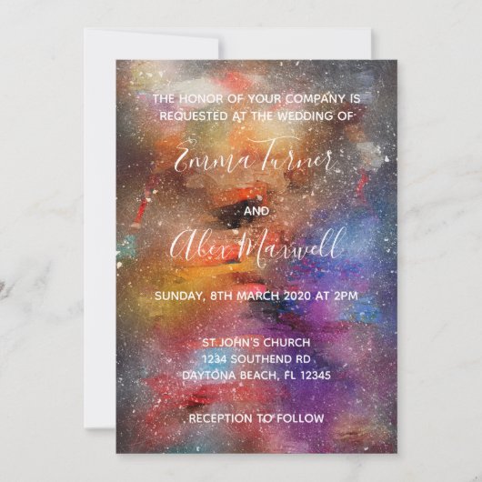 Einladung zur Hochzeit | Galaxy Watercolor-Skript (Vorderseite)
