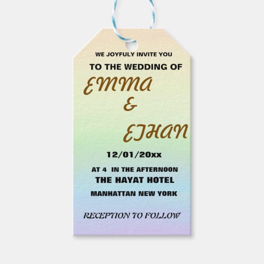 Einladung zur Hochzeit Geschenkanhänger (Vorderseite)