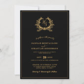 Einladung zur Hochzeit Gold Black Wappen QR Monogr (Vorderseite)