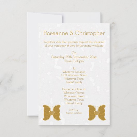 Einladung zur Hochzeit Gold Butterfly Herz (Rückseite)