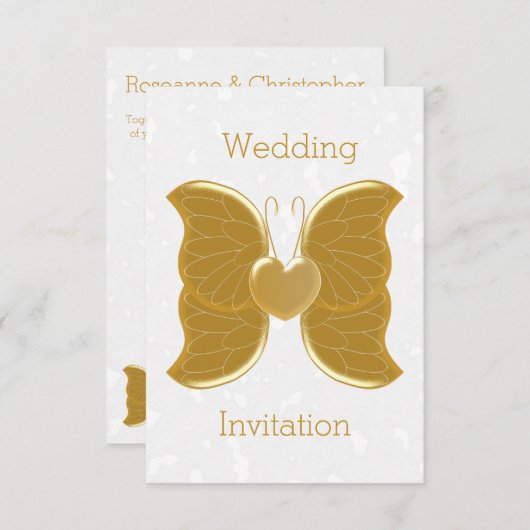 Einladung zur Hochzeit Gold Butterfly Herz (Vorne/Hinten)