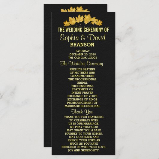 Einladung zur Hochzeit | Gold Fall Foliage Leather (Vorne/Hinten)