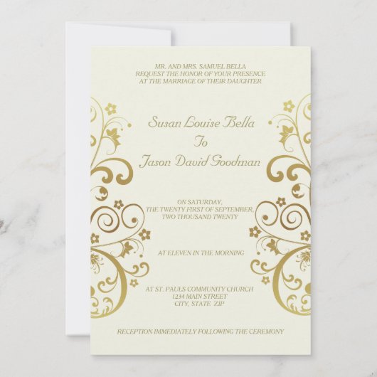 Einladung zur Hochzeit - Gold Wirbel und Elfenbein (Rückseite)