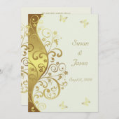 Einladung zur Hochzeit - Gold Wirbel und Elfenbein (Vorne/Hinten)