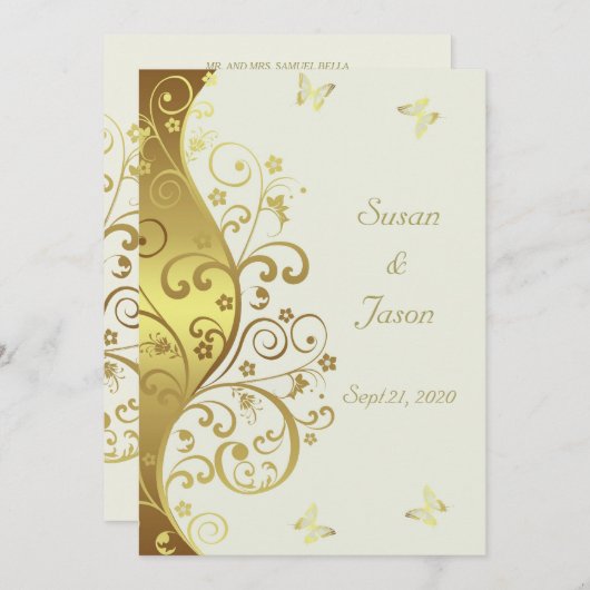 Einladung zur Hochzeit - Gold Wirbel und Elfenbein (Vorne/Hinten)