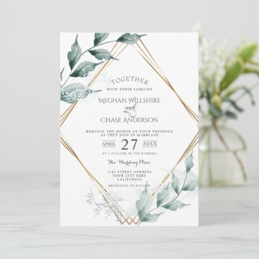 Einladung zur Hochzeit | Grayed Jade Green Botanic (Stehend Vorderseite)
