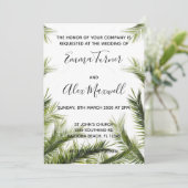 Einladung zur Hochzeit | Green Tropical Palm Scrip (Stehend Vorderseite)