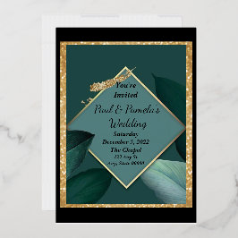 Einladung zur Hochzeit Grün, Gold, Schwarze Karte