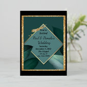 Einladung zur Hochzeit Grün, Gold, Schwarze Karte (Stehend vorne)