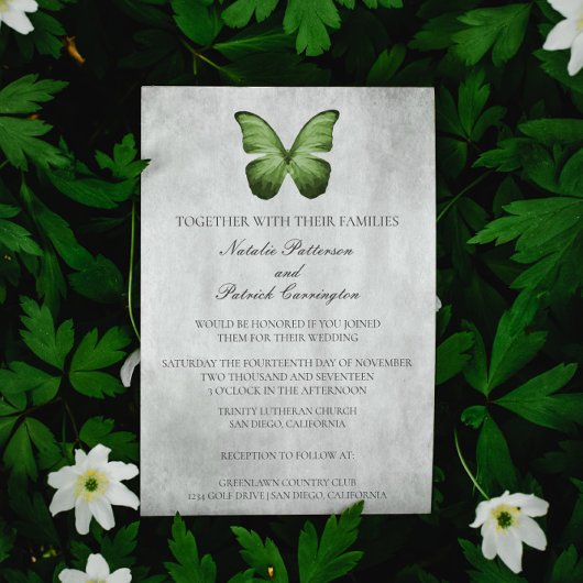 Einladung zur Hochzeit grüner Schmetterlinge