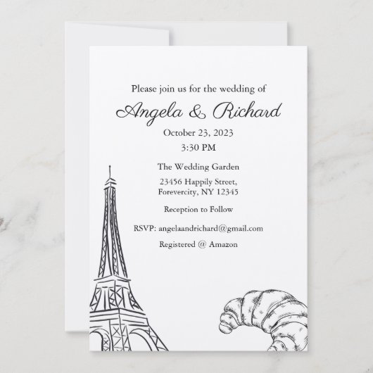 Einladung zur Hochzeit, Hochzeitstag, Paris (Vorderseite)