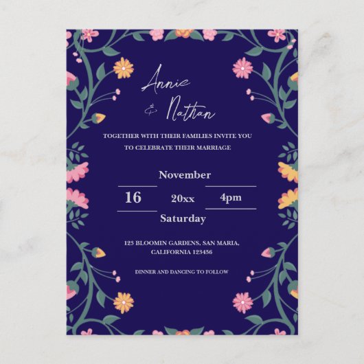 Einladung zur Hochzeit hübscher, komplizierter Blu Postkarte (Vorderseite)