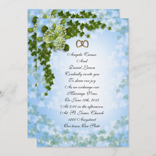 Einladung zur Hochzeit Hydrangea und Efeu (Vorne/Hinten)