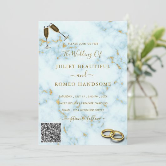 Einladung zur Hochzeit Ihres QR Code Gold (Stehend Vorderseite)