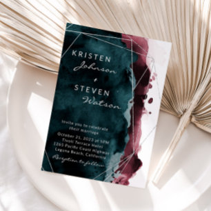 Einladung zur Hochzeit im aquamarinen und Burgund-