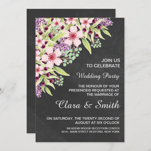 Einladung zur Hochzeit im Chalkboard-Stil (Vorne/Hinten)