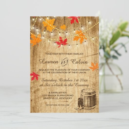 Einladung zur Hochzeit im Herbst einer Landeshochz (Stehend Vorderseite)