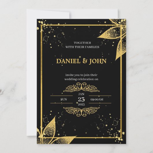 Einladung zur Hochzeit im indischen Stil: Schwarz (Vorderseite)