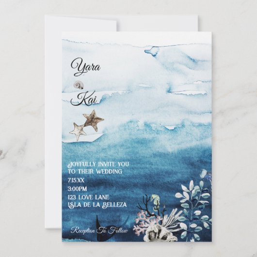 Einladung zur Hochzeit im rustikalen Ozean (Vorderseite)