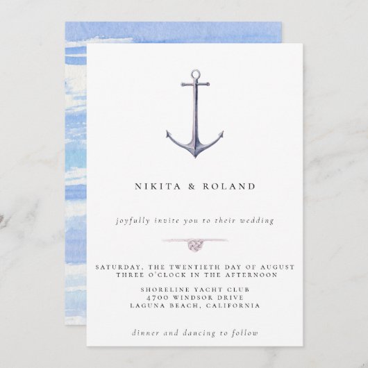 Einladung zur Hochzeit im Wasserfarbenanker (Vorne/Hinten)