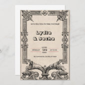 Einladung zur Hochzeit in altbeige Papier (Vorne/Hinten)