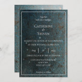 Einladung zur Hochzeit in aquamarinem Blau, Gold u (Vorne/Hinten)