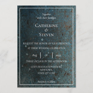 Einladung zur Hochzeit in aquamarinem Blau, Gold u