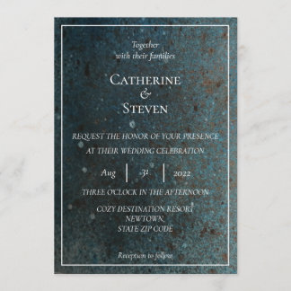 Einladung zur Hochzeit in aquamarinem Blau, Gold u